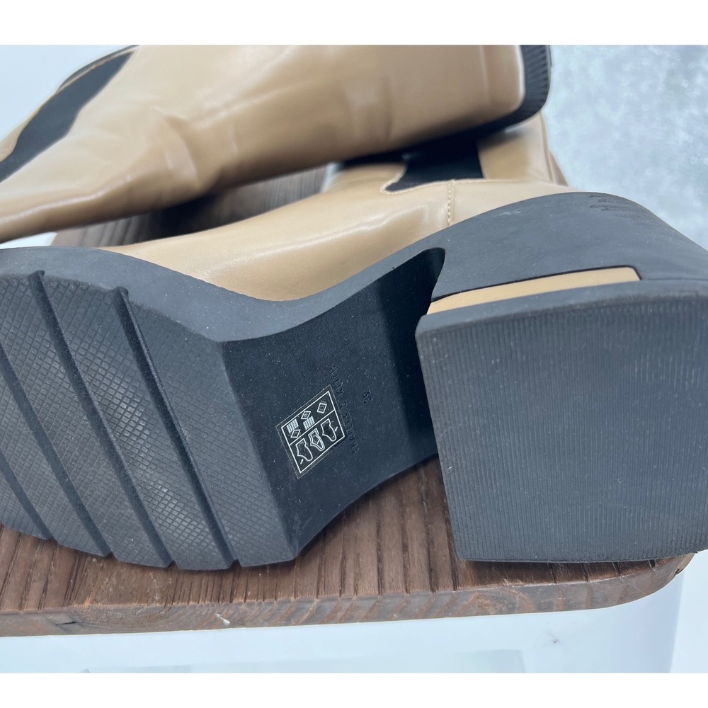 Charles & Keith Tan Beige Square Toe Platform Chelsea Boots Block Heel 39 - Picture 8 of 12